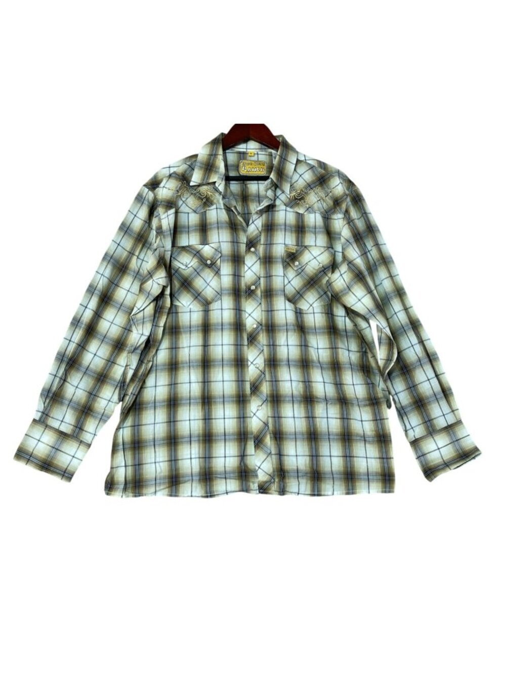 White Horse Ranch Men's XL Western Plaid Shirt Embroidery back Snap Button